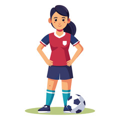 Soccer women, female football player with ball, isolated vector , high contrast illustration, front view 