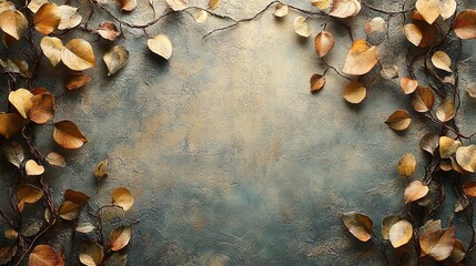 Textured Background with Autumnal Leaves and Delicate Branching