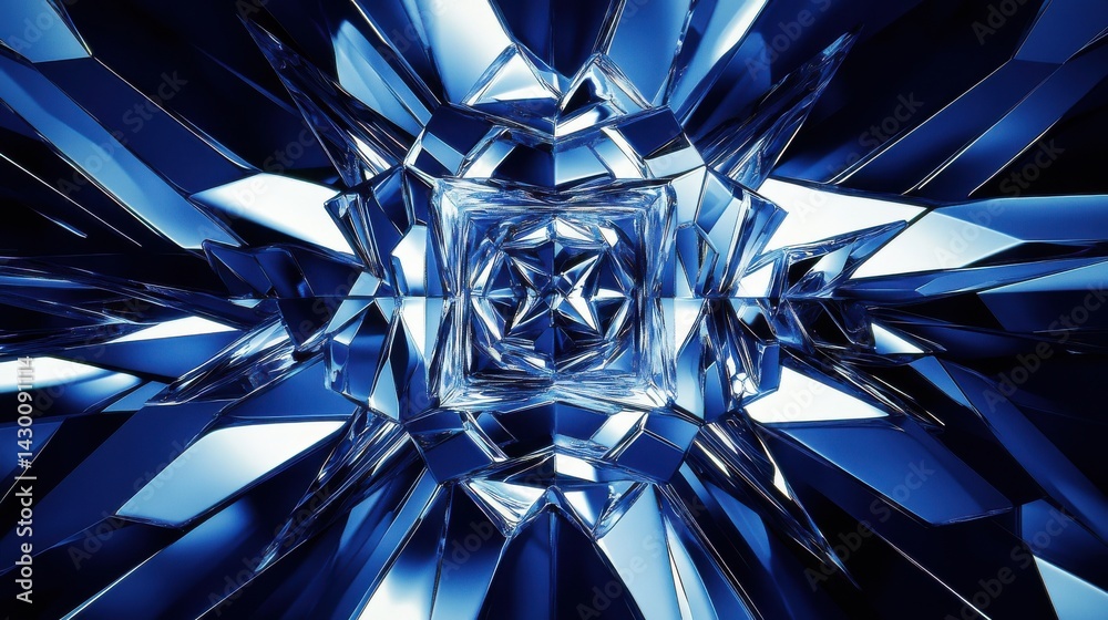 Leinwandbilder futuristic abstract: a captivating blue crystal tunnel with geometric precision and reflective light