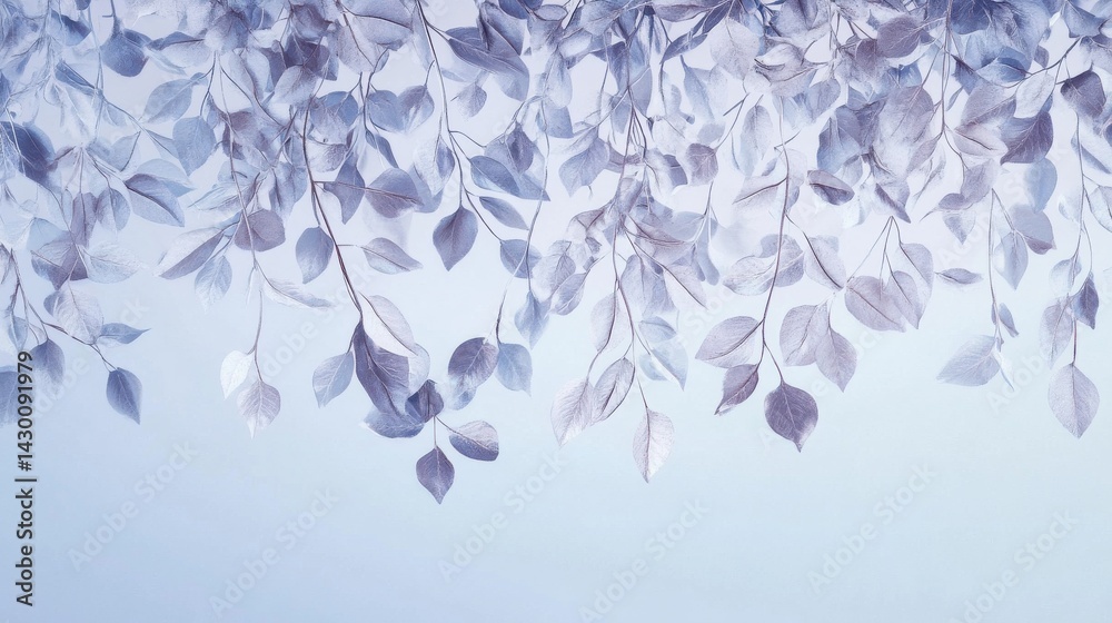 Poster delicate hanging branches with ethereal silvery blue leaves create a serene and natural backdrop for