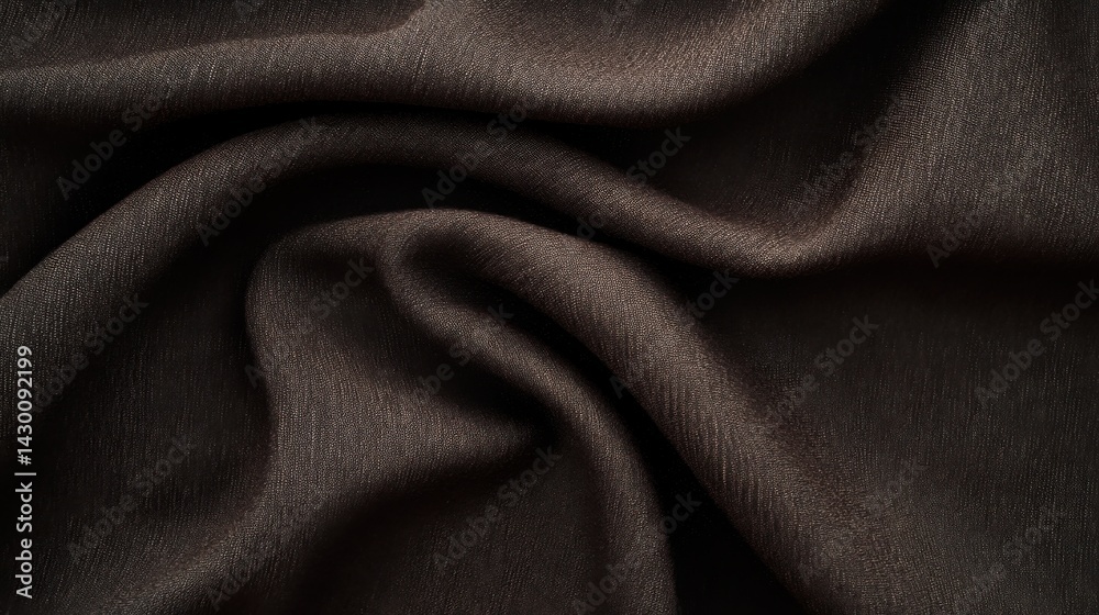 Poster luxurious dark brown fabric texture with soft folds and subtle weave detail for textile and design p