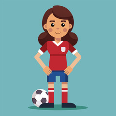 Soccer women, female football player with ball, isolated vector , high contrast illustration, front view 