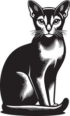 Black and White Abyssinian Cat Vector Illustration – Minimalist Feline Art
