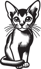 Black and White Abyssinian Cat Vector Illustration – Minimalist Feline Art