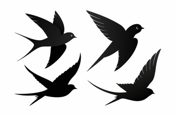 set of Barn Swallow vector silhouette illustration isolated on white background