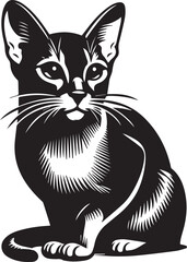 Black and White Abyssinian Cat Vector Illustration – Minimalist Feline Art