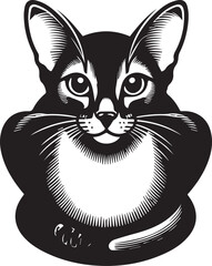Black and White Abyssinian Cat Vector Illustration – Minimalist Feline Art