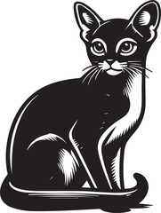 Black and White Abyssinian Cat Vector Illustration – Minimalist Feline Art