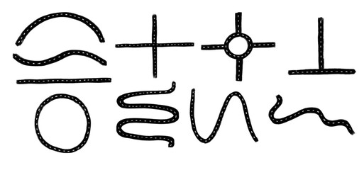 set collection road street crayon watercolour doodle kids illustration cartoon map town direction maker clipart