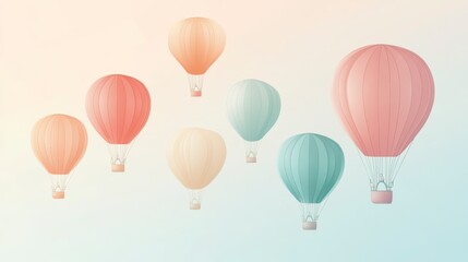 Obraz premium Pastel Hot Air Balloons Floating in a Soft Sky