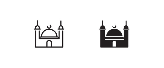 Islamic mosque icon, Religion, Islamic, Mosque, Prayer, Muslim mosque, islam icons set button, vector, sign, symbol, logo, illustration, editable stroke, flat design style isolated on white