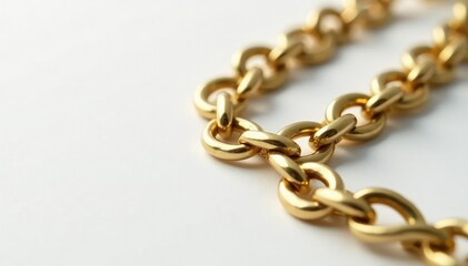 Obraz premium Close-up shot of a single gold hip-hop chain on white , metal, gold chain