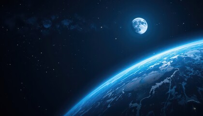 Earth and Moon Seen From Space Glowing in the Dark