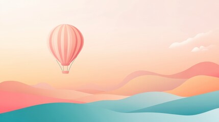 Obraz premium Pastel Sunrise Landscape with Pink Hot Air Balloon