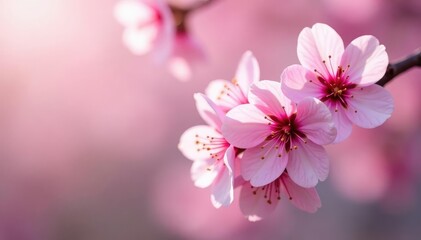 Fototapeta premium Delicate pink cherry blossoms, full bloom, soft petals, botanical, flower, spring flowers