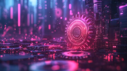 Futuristic Digital Cogwheel Landscape