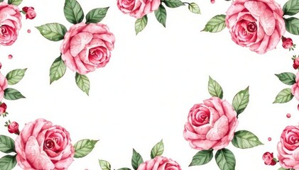 Delicate watercolor roses & leaves, repeating seamlessly , floral, nature