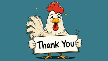 A cheerful cartoon chicken holding a 'Thank You' sign, symbolizing gratitude and joy in a fun and engaging way.