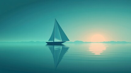 Naklejka premium Pixel Art Sailboat at Sunset on Calm Teal Water