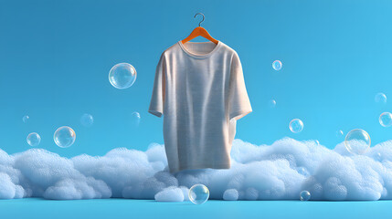 Clean Laundry Dream: White T-Shirt with Bubbles