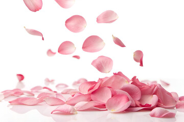 pink rose petals on white background 