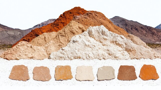 Piles of Colorful Natural Earth Pigments on Display Against a Desert Landscape