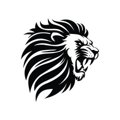 Aggressive Roaring Lion Head Silhouette Vector – Bold Black Lion Illustration for Tattoo, Emblem, and Graphic Design
