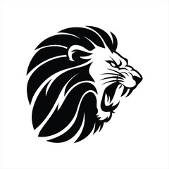 Roaring Lion Silhouette Vector – Bold Black Lion Head Illustration for Tattoos, Logos, and Graphic Design
