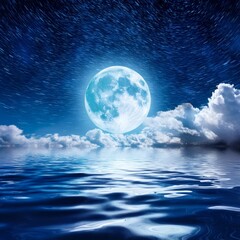 Fototapeta premium Very big moon at the ocean, with starry and milky way at sky