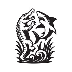 vector image of a shark and crocodile 