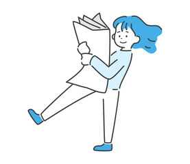大きな紙をもって歩く女性のイラスト　ベクター
