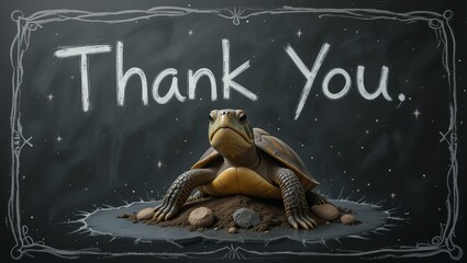 A cute turtle with a thank you message, symbolizing gratitude and appreciation in a charming and artistic way.