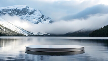 Obraz premium Minimalist Winter Lake Scene Product Display Platform