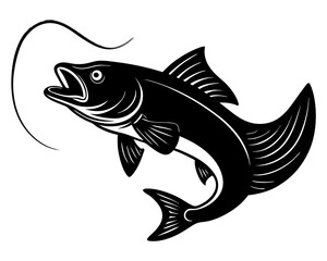 trout jumping vector silhouette illustration isolated on white background