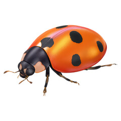 Vibrant Ladybug with Bright Orange Shell and Distinct Black Spots, isolated on transparent background.