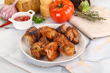 Grilled pork neck meat shashlik
