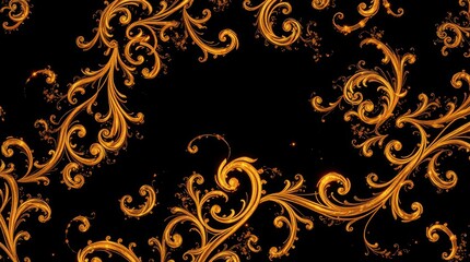 Ornate gold floral design on black background