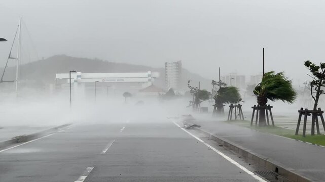 Hurricane Eyewall Blowing Sea Spray And Rain - Khanun