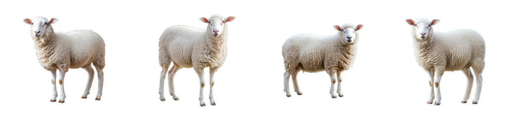 Sheep standing on transparent background in various poses