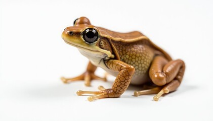Obraz premium Small brown frog on pure white backdrop, textured skin, studio shot, clean, nature