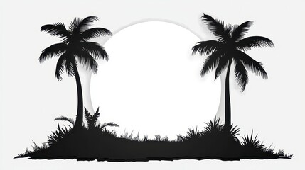Silhouette of Palm Trees Against a Full Moon in a Minimalist Style