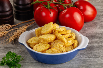 Crunchy croutons heap - roasted bread