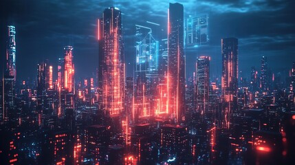 Fototapeta premium Futuristic Cityscape at Night