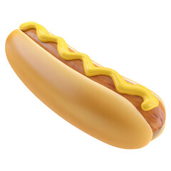 Delicious Hot Dog with Mustard on a Soft Bun, isolated on transparent background.