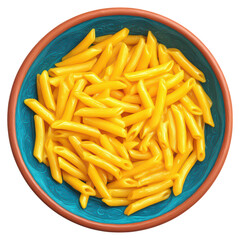 Creamy Yellow Pasta in Blue Bowl isolated on transparent background.