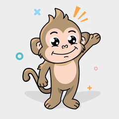 Cartoon Happy monkey presenting and waving 