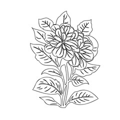 Elegant floral contour drawing featuring stylized blossoms and leaf arrangements