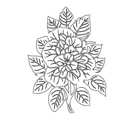 Elegant floral bloom illustration with outlined petals and detailed foliage