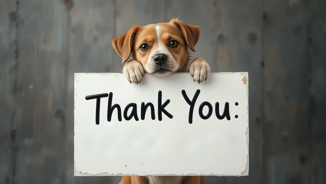 Adorable dog holding a sign that reads 'Thank You,' expressing gratitude in a heartwarming way.