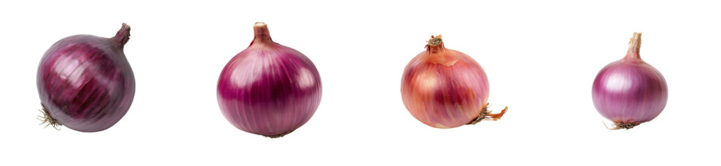Various sizes of purple onions with transparent background